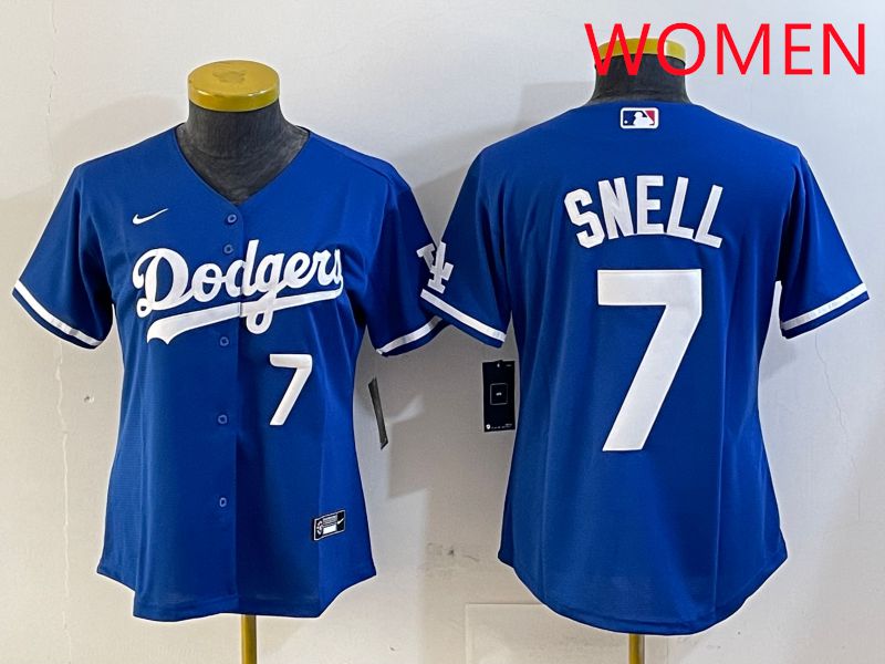 Women Los Angeles Dodgers #7 Snell Blue Game 2025 Nike MLB Jersey style 6